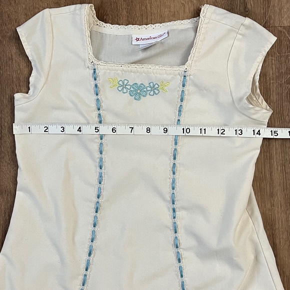 American Girl Vintage White Dress with Blue Satin Ribbon and Bow Sz XS (6) - Picture 7 of 8